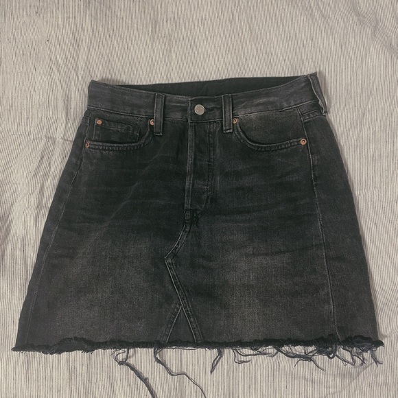 Black Denim Skirt with Raw Hem - Picture 2 of 3